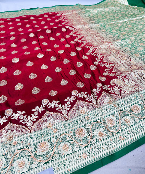 Maroon color Beautifully Designed Banarasi Silk Saree With Heavy Handwork With Stones & Zari
