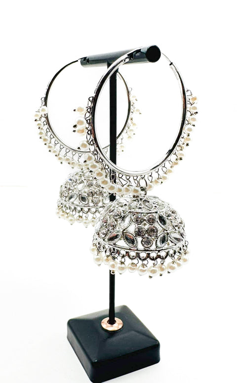 Silver stone with pearls work beautiful Jhumka Balian