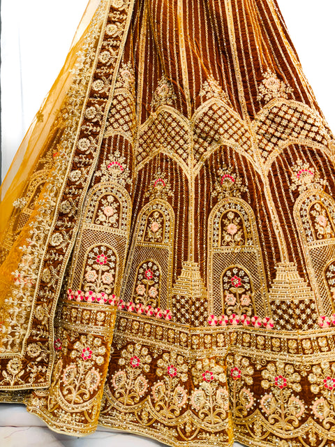 Velvet based embroidery work with stones beautiful party wear lehnga with Ken Ken flared with designer blouse and dupatta