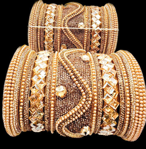 Beautiful golden stones with pearls beaded and Crystal stone Designer Bridal Churra (Video clip attached )