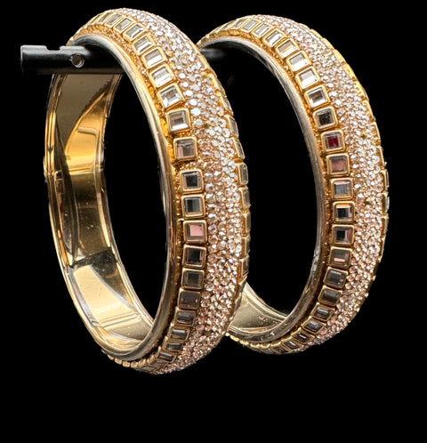 Beautiful golden stone with Crystal stone designer Brass kade set (customised with plain Velvet or Metal Bangles )