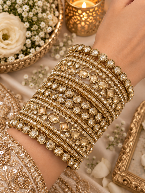 Beautiful bangle set featuring sparkling polki stones (Slight variations in color & design is possible )