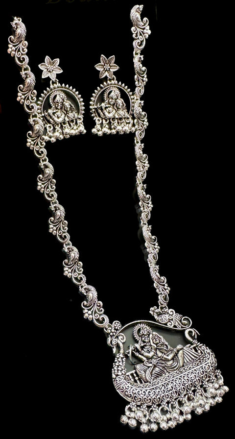 Radha Krishna design work Beautiful oxidised Necklace with earrings