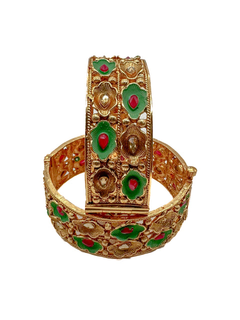 Gold plated Meenakari Design with Stone work beautiful design with Ruby stones Designer Kade (Openable , Screw Designed)