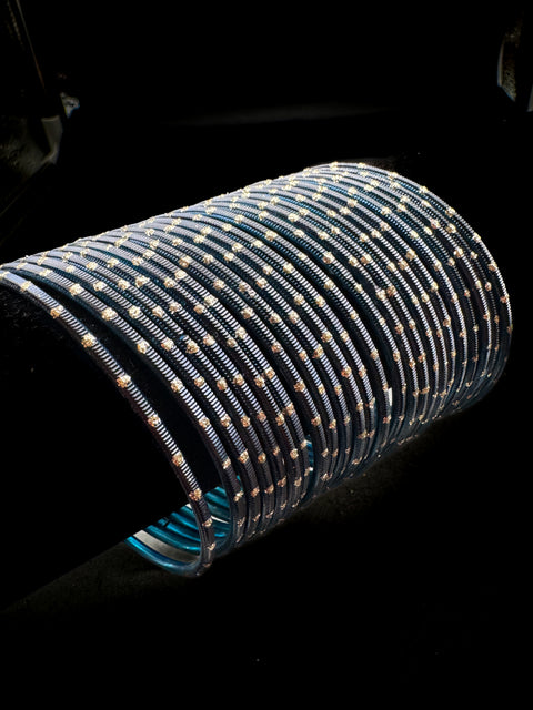 Golden Shimmer dotted metal bangles 2 dozen in 1 Set