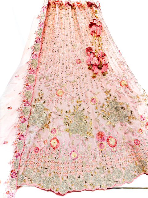 Georgette based stones hand work with heavy sequins work Heavy Ken ken Bridal designer lehnga with heavy handwork blouse and netting dupatta (video clip attached for reference )
