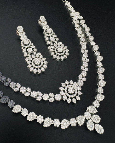 Silver American Diamond beautiful necklace set with crystal American diamonds