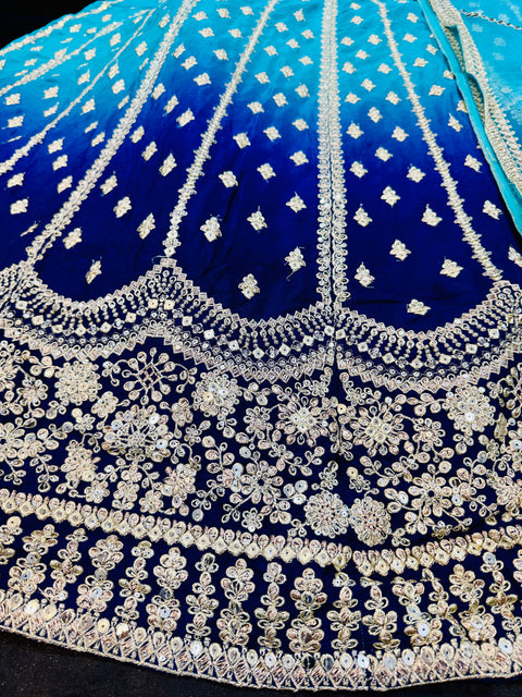 Ombré shades Chinnon Based Embroidery With sequins Work  heavy flared gown/kameez And Netting Based Sequined Work Dupatta
