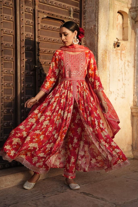 Pure & Soft Rayon Based Designer and Embroidered Flared Kurti With Plazo Pants & Dupatta(video clip attached)