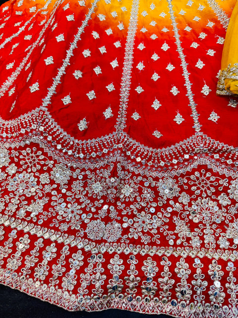Ombré shades Chinnon Based Embroidery With sequins Work  heavy flared gown/kameez And Netting Based Sequined Work Dupatta