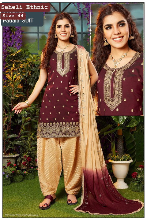 Silk based embroidery with sequined work designer kameez with salwar and chinnon based embroidery dupatta