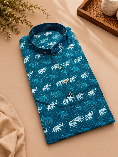 Pure cotton based Men’s Printed kurti (sizes mentioned in inches ,not according to the label on Kurti)size 44 kurti- Length 40 inches and size 46-length 42 inches ) Kurti only. Pants not included.