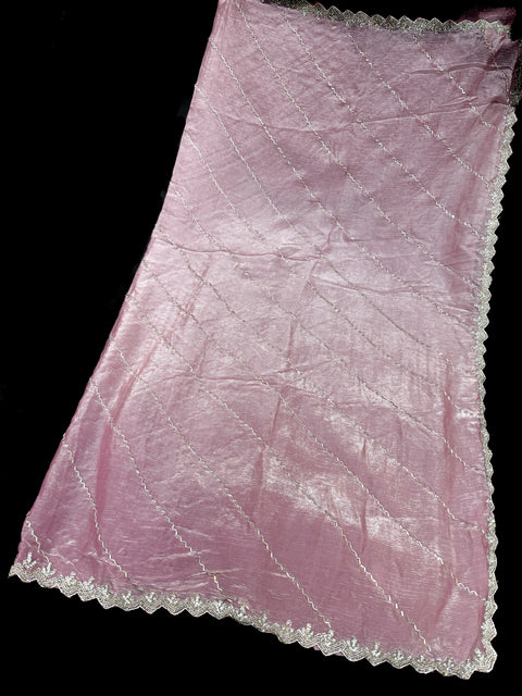 Pastel shades Jimmy Choo base fabric With Beautiful handwork all over on Saree and border