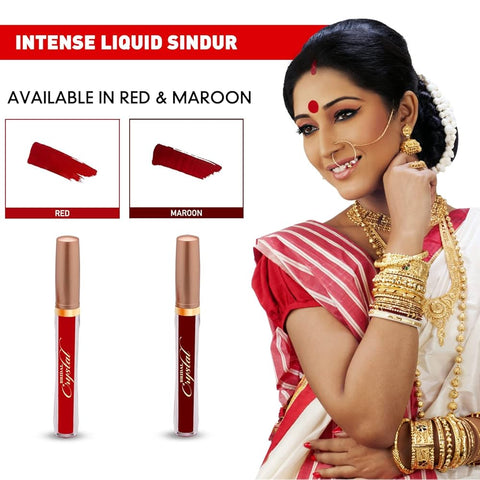 MILAP Bridal Crystal Matte Liquid Sindoor | Waterproof Sindur Quick Drying Formula With Long Sponge Tip Applicator (6 MLMaroon Sindoor)