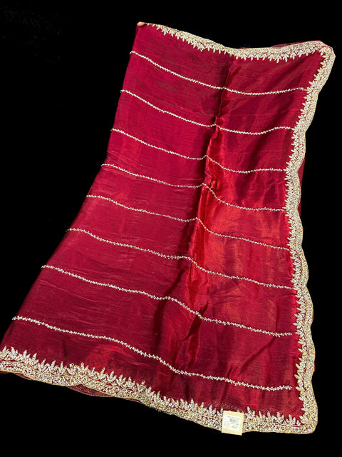 Jimmy Choo base fabric With Beautiful handwork all over on Saree and border