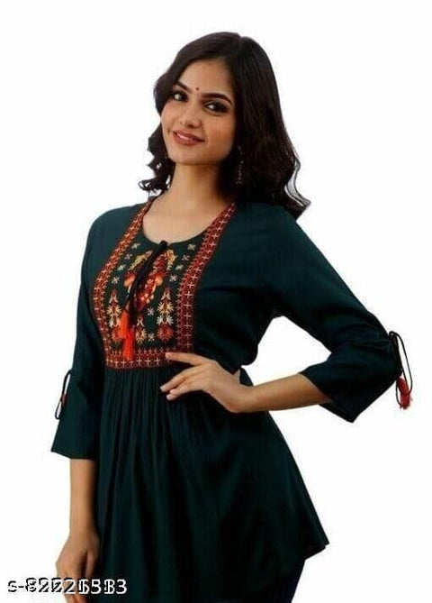 Rayon based Embroidery work short Kurti