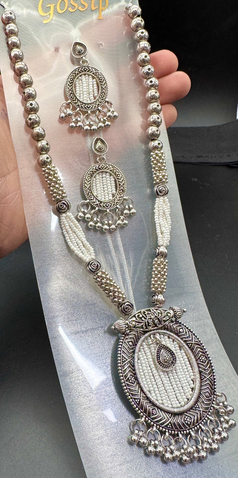 Beautiful pearls work oxidised Necklace with earrings