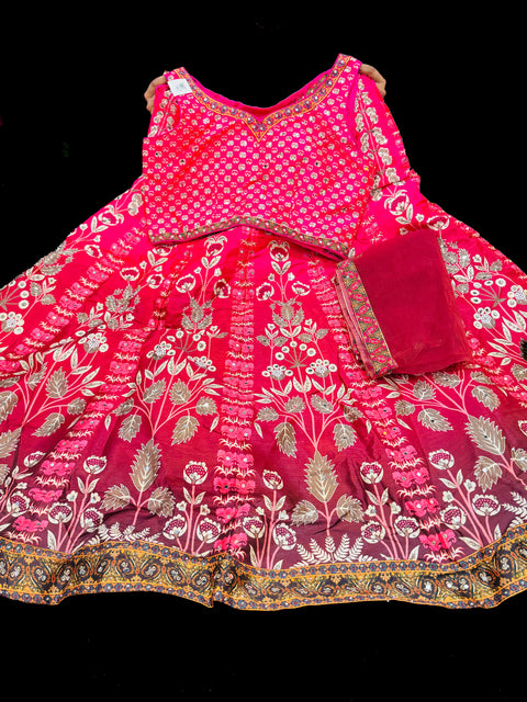 (Video Clip attached )Silk based printed with Mirror work heavy flared lehnga and designer crop top blouse and dupatta