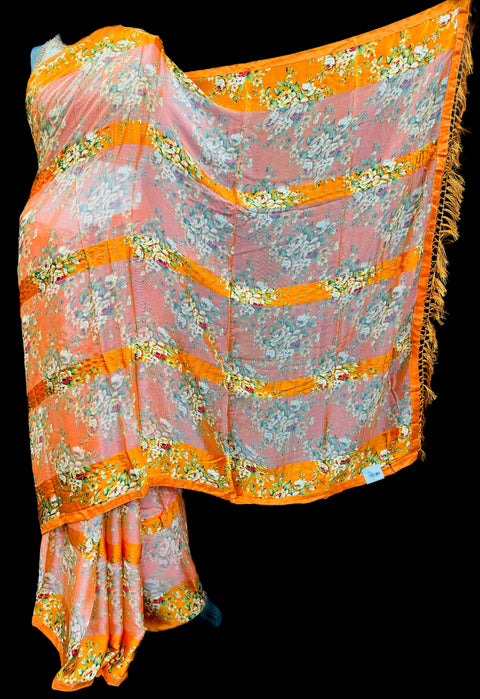Pure Georgette based with netting design in floral print soft saree with stone work