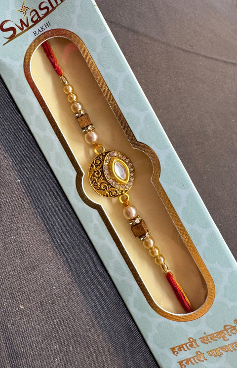 Beautiful Stone Work Rakhi in nice gift card
