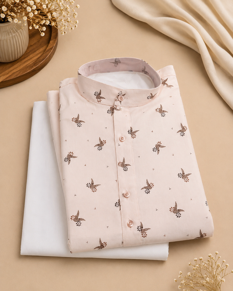 Pastel Rosegold colour cotton kurta with pajama pants (slight variation in color and design is possible )