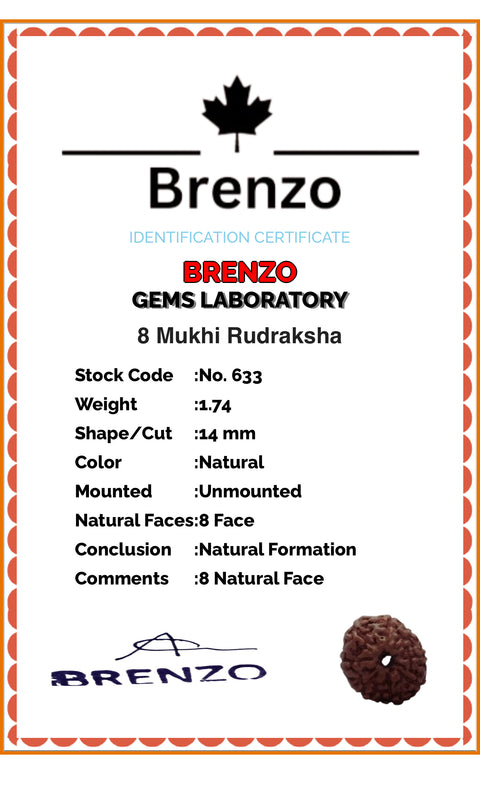 8 Mukhi Original and certified Rudraksh , Description and certificate attach( barcode can be scanned to check the certificate)