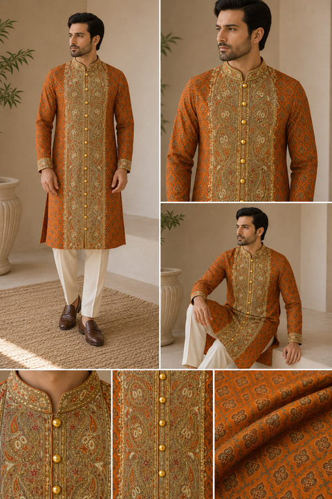 Soft Silk based embroidery work long kurta with pants (slight variation in color and design is possible )