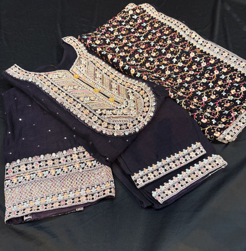 Soft Georgette silk based embroidery work designer kameez with plazo pants and dupatta with heavy embroidery work