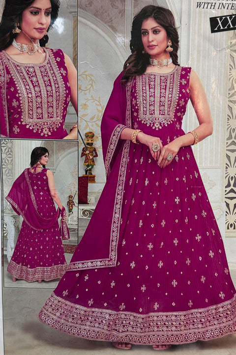 Georgette based embroidery with sequined work designer flared kameez /gown with tights and georgette  based embroidery work dupatta