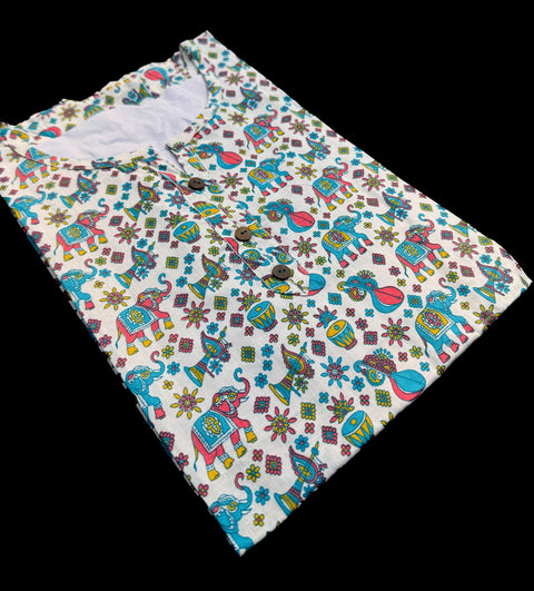 Pure Cotton based Printed short Kurti for girls /Ladies (Size 38 - length 28 inches, Size 42 ,46, 48 length -31 inches)sleeves 17 inch