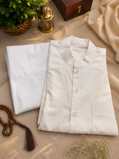 Cream colour rayon cotton kurta with pajama pants (slight variation in color and design is possible )