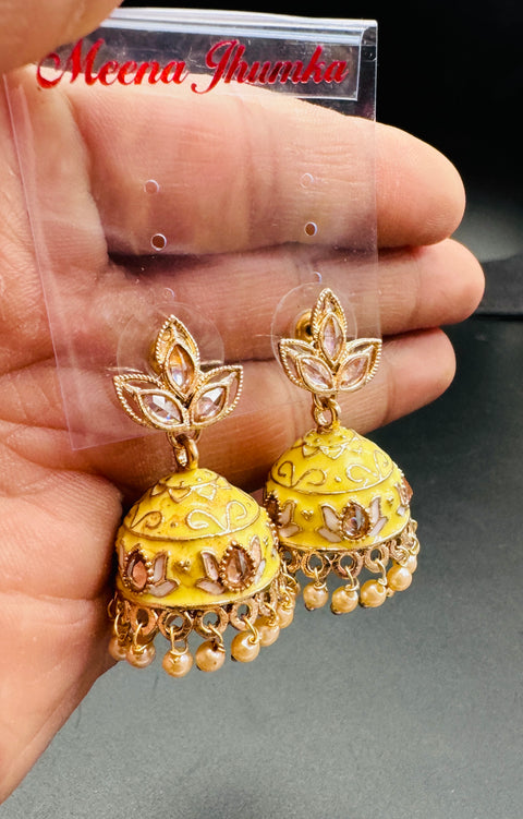 Polki Stone With Pearls Work Beautiful Meenakari Jhumka