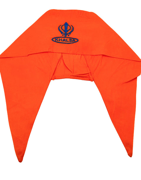 Sikh Patka- Kesari (Orange) for kids (unisex) with Khanda Sign in front