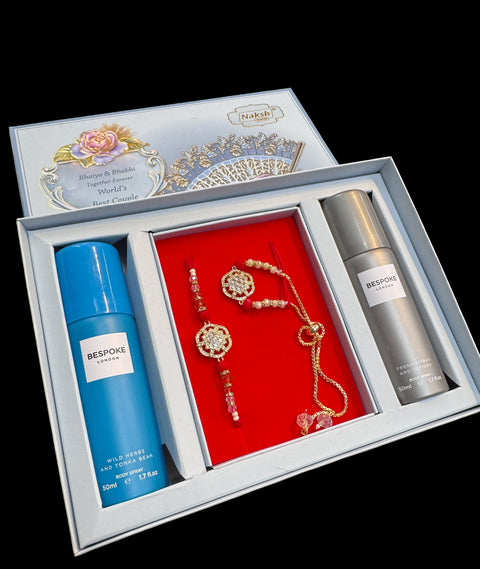 (Video clip attached)Bhaiya Bhabhi Rakhi with Perfumed deodorants gift pack
