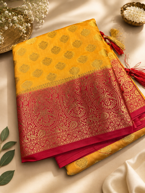 Art Silk Based beautiful design Saree with contrast Pallu (blouse is attached to Saree ) slight variation in color and design is possible )