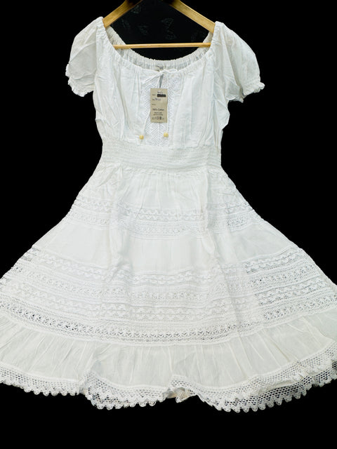 NZ Size 10-12 Embroidered Lucknow Chikankari White pure Cotton Dress