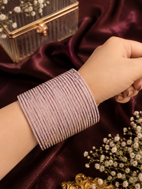 Silver Shimmer dotted metal bangles 2 dozen in 1 Set (slight variation in color & design may occur)