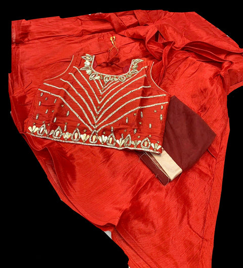 Maroon colour raw silk based stone work beautiful kids lehnga