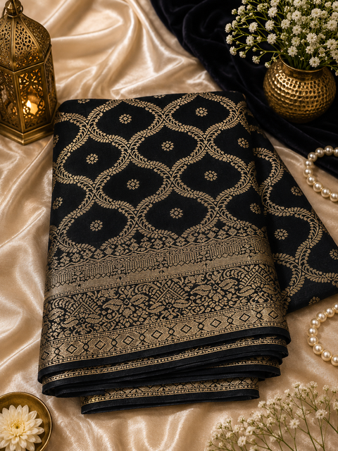 Very Soft Pure chiffon based Beautiful zari work Banarasi look Saree(Blouse Shown Is For Reference Only. The Blouse Piece Is Included With The Saree As Unstitched Fabric)(slight variation in color and design is possible )