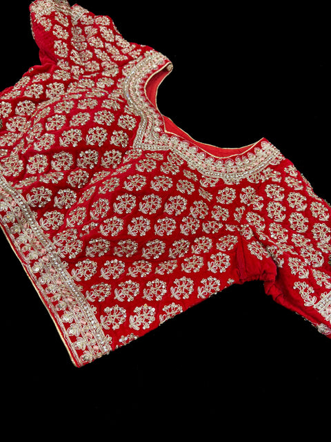 (Video attached) Dark Red colour velvet based lehnga with heavy handwork with stones & embroidery work fully heavy flared beautiful designer Readymade Bridal lehnga with very heavy embroidered netting dupatta with kamarbelt SIZE 42(UPTO 44)