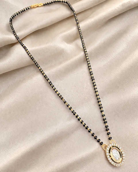 Golden Stone & Jerkan Gold Plated (Artificial) Mangalsutra With Artificial Black Beads Chain Apx Size: 20-22cm