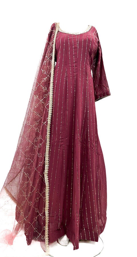 Georgette Based Mukaish Work Gown with netting based Sequinned work Dupatta