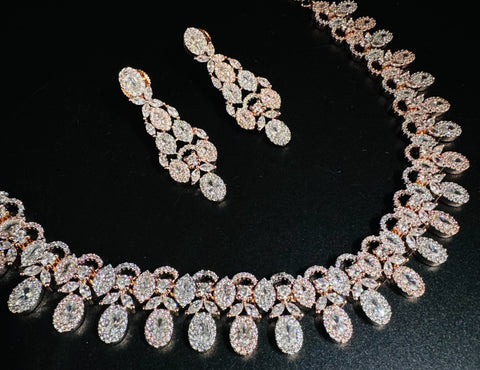 Rosegold American Diamond beautiful necklace set with crystal American diamonds