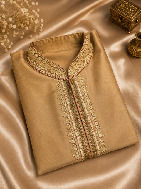Brown colour cotton based kurta pajama (slight variation in color and design is possible)