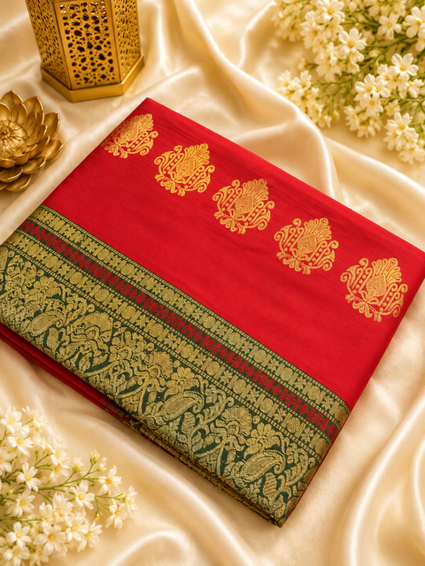 Premium Art Silk Saree Featuring Elegant Zari Weaving, Saree Comes With An Attached Blouse Piece. Model Blouse Is For Reference Only. Slight Variation In Colour And Design May Occur