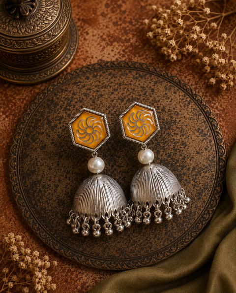 Beautiful oxidised Jhumka with colourful meenakari work( slight variations in color and design is possible)