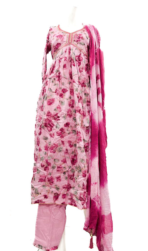 Pure & Soft cotton Based Designer Embroidered & Printed Work Kurti With Plazo Pants & Dupatta
