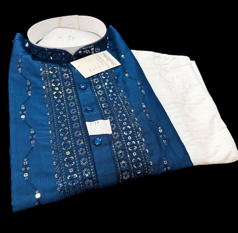 Soft Malmal Based Beautiful Embroidery Work With Sequins Work Designer Kurta With white Pajama