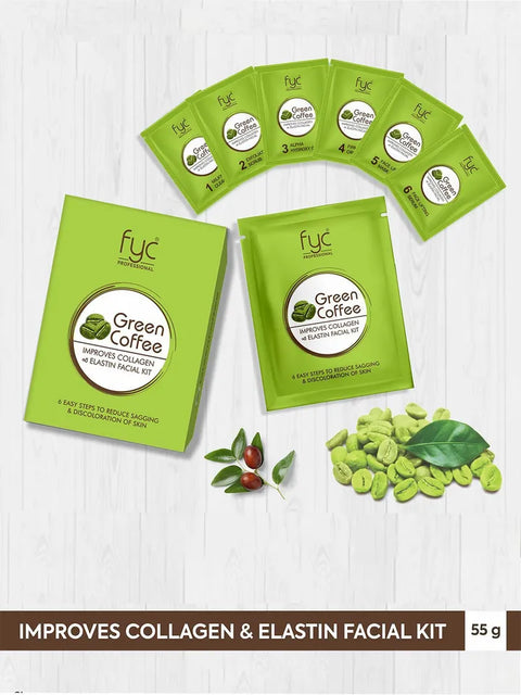 FYC Green Coffee Facial Kit – 6-step facial care designed to help improve the look of skin firmness, collagen and elasticity while reducing the appearance of dullness and uneven skin tone.