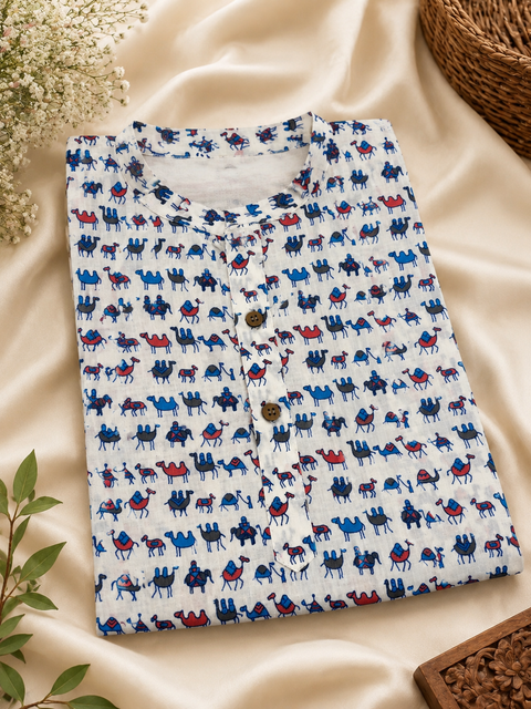 Short length Pure cotton based Men’s Printed kurti (sizes mentioned in inches ,not according to the label on Kurti) size 42 kurti- Length 28 inches and size 44 length 29 inches )